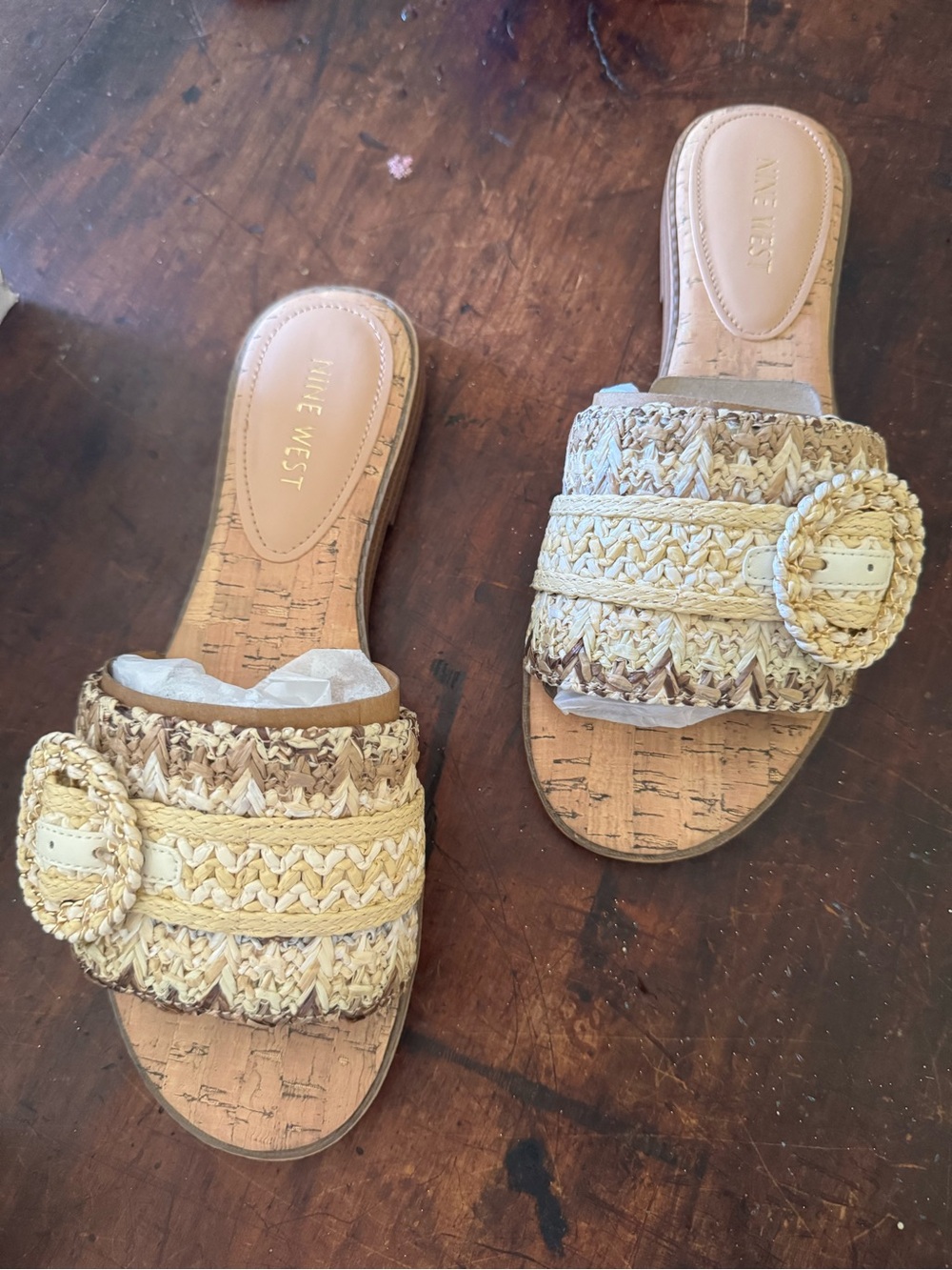 Nine West Natural Braided Cork Slide Sandals with Buckle Accent